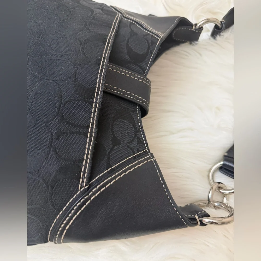 Coach Signature Black Leather Fabric Shoulder Hobo Bag #10242